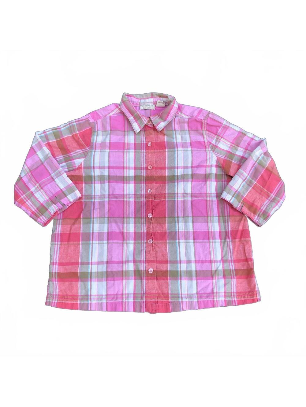 Lemon Grass Women's 2X Pink Plaid Button-Up Shirt 100% Cotton